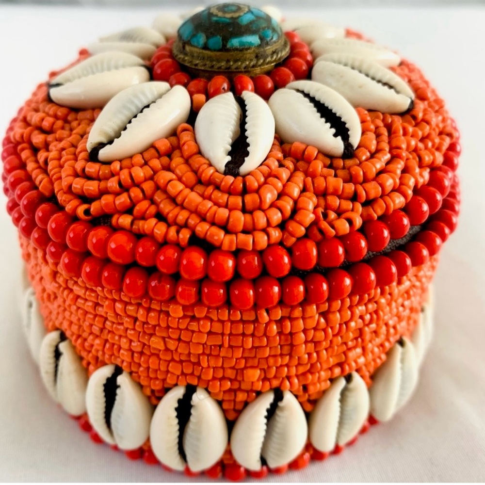 Handcrafted Beaded Box with Shell Accents